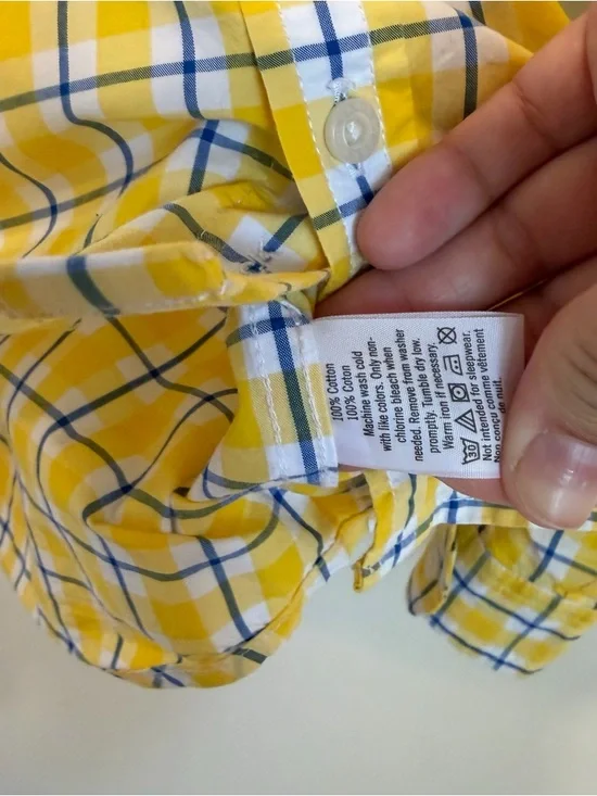 Janie And Jack Boy Small 5 Button Up Shirt Yellow Plaid Roll Sleeve Window Pane - Picture 4 of 8